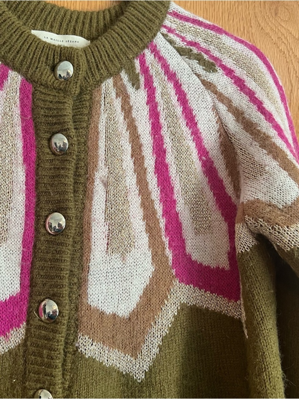 La Maille Suzane green with pattern cardigan sweater size large - Picture 2 of 11